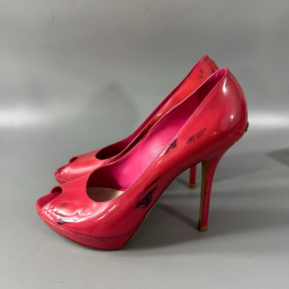 Dior Miss Dior Pink Coral Patent Leather Peep Toe Stiletto Heels Pumps size 38.5 - Picture 5 of 13